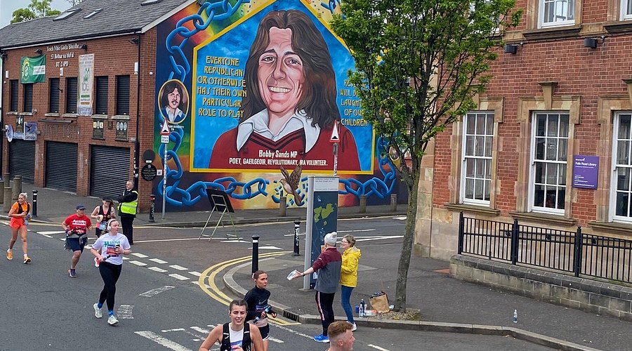 Close-up of Bobby Sands mural on the Falls Road, Belfast